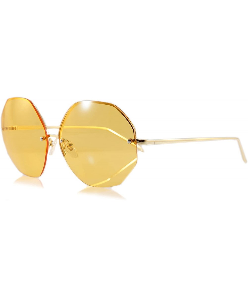 Oversize Rimless Eye-Candy Color Octagon Round Sunglasses A100 - Yellow - CD180K6ST73 $7.01 Rimless