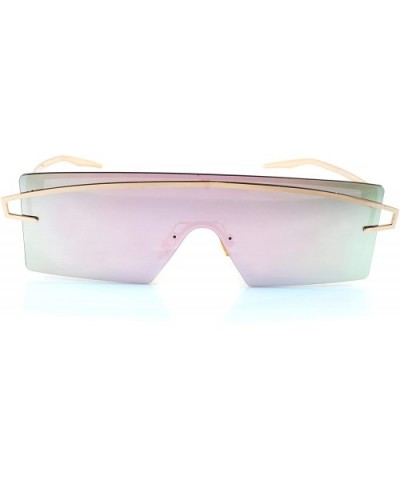 Futuristic Metal Cross Top Slim Flat One Piece Panel Sunglasses A199 - Pink Rv - CP18ERS9Q09 $10.84 Shield