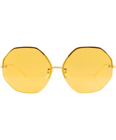 Oversize Rimless Eye-Candy Color Octagon Round Sunglasses A100 - Yellow - CD180K6ST73 $7.01 Rimless