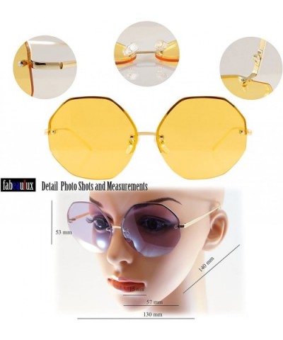 Oversize Rimless Eye-Candy Color Octagon Round Sunglasses A100 - Yellow - CD180K6ST73 $7.01 Rimless