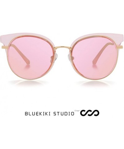 Cat Eye Metal Frame Women Sunglasses UV400 Round Polarized for Women - Transparent Frame Pink Lens - C91809O7Z2Q $24.22 Round