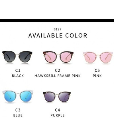 Cat Eye Metal Frame Women Sunglasses UV400 Round Polarized for Women - Transparent Frame Pink Lens - C91809O7Z2Q $24.22 Round