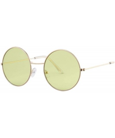 Women Round Sunglasses Fashion Vintage Metal Frame Ocean Sun Glasses Shade Oval Female Eyewear - Gold Green - CY198AHXQ0L $15...
