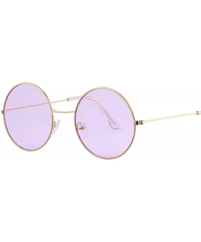 Women Round Sunglasses Fashion Vintage Metal Frame Ocean Sun Glasses Shade Oval Female Eyewear - Gold Green - CY198AHXQ0L $15...