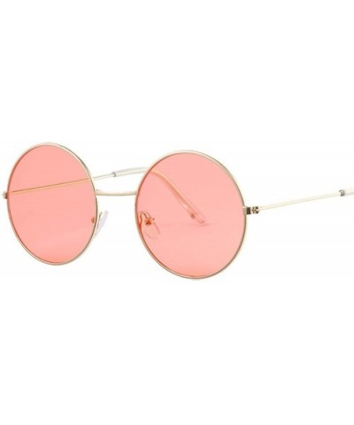 Women Round Sunglasses Fashion Vintage Metal Frame Ocean Sun Glasses Shade Oval Female Eyewear - Gold Green - CY198AHXQ0L $15...