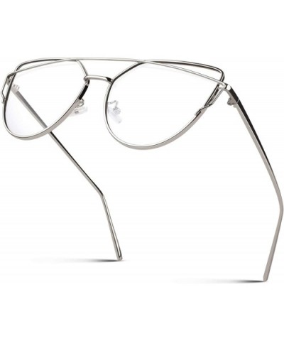 Cat Eye Mirrored Flat Lenses Polarized Metal Frame Women Sunglasses SR004 - Silver Frame Transparent Lens - CZ18NNA75A4 $11.8...