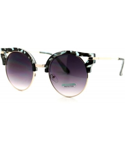 Designer Round Cateye Fashion Sunglasses For Women Unique Wing Top - Blue Tortoise - CS188AIOENM $5.27 Round