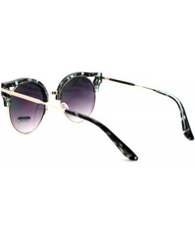 Designer Round Cateye Fashion Sunglasses For Women Unique Wing Top - Blue Tortoise - CS188AIOENM $5.27 Round