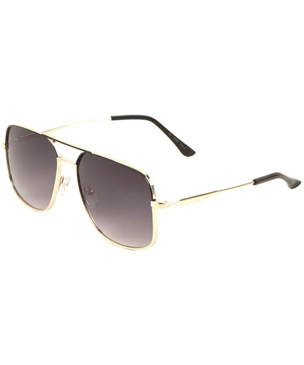 Flat Top Straight bridge Thin Frame Temple Round Square Aviator Sunglasses - Smoke Gold - CU197U5UKSM $11.77 Aviator