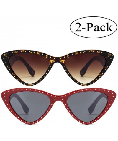 Retro Vintage Narrow Cateye Sunglasses for Women Clout Goggles Plastic Frame - 2pack-tortoise/Red - C218QQ8MS9I $7.65 Oversized