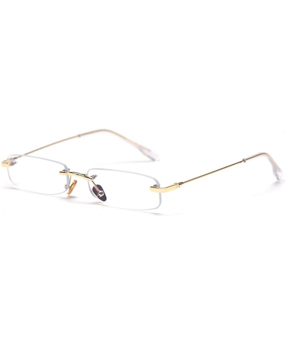 Retro Rimless Sunglasses Square Men Tinted Color Small Sun Glasses for Women Uv400 - Gold With Clear - CV1974U98KR $8.92 Square