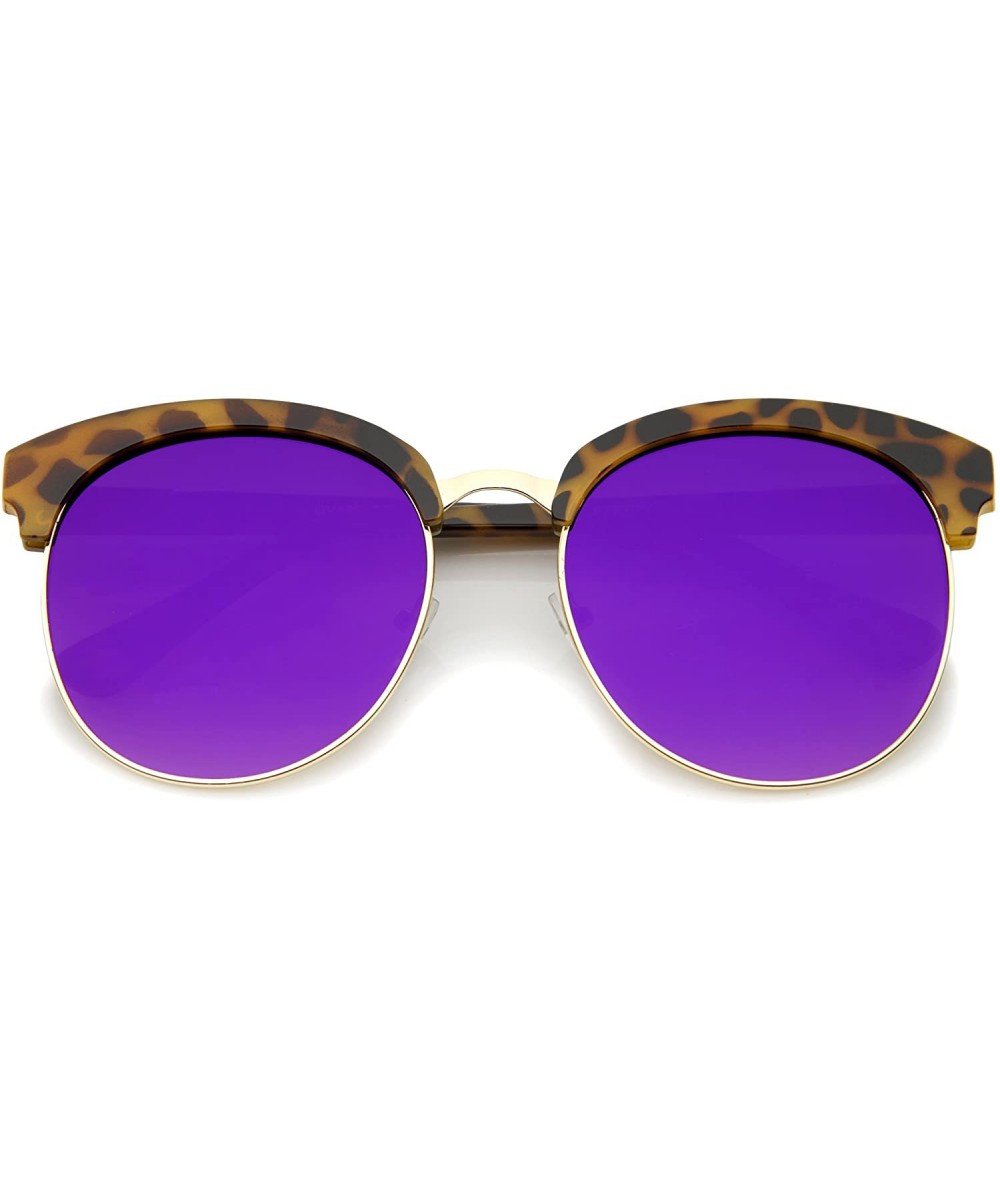 Womens Oversize Half-Frame Mirrored Flat Lens Round Sunglasses 68mm - Tortoise-gold / Purple Mirror - CI12GSJN6GD $6.34 Semi-...