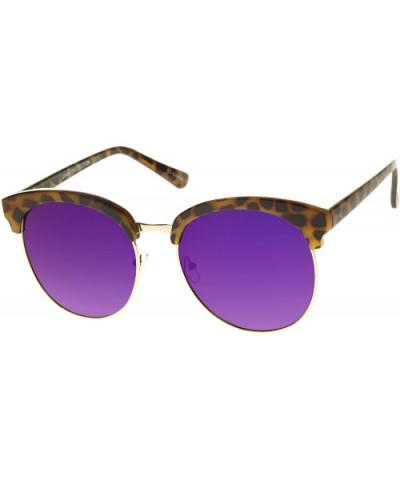Womens Oversize Half-Frame Mirrored Flat Lens Round Sunglasses 68mm - Tortoise-gold / Purple Mirror - CI12GSJN6GD $6.34 Semi-...