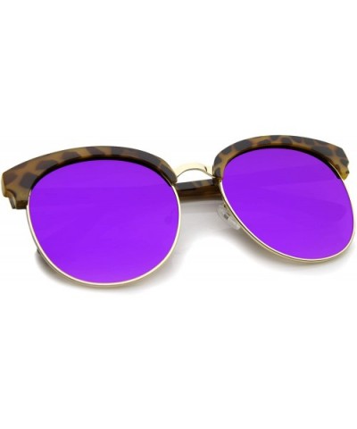 Womens Oversize Half-Frame Mirrored Flat Lens Round Sunglasses 68mm - Tortoise-gold / Purple Mirror - CI12GSJN6GD $6.34 Semi-...