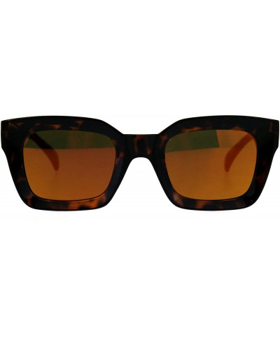Womens Square Rectangular Sunglasses Beveled Frame Mirror Lens UV400 - Tortoise (Orange Mirror) - CV18GL6HO3K $9.22 Square