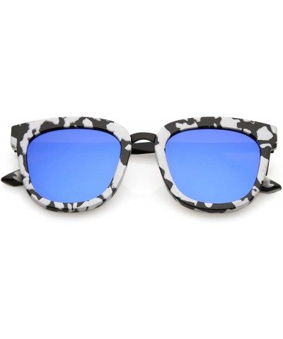 Marble Printed Metal Nose Bridge Colored Mirror Square Flat Lens Horn Rimmed Sunglasses 49mm - CW188HDKT69 $10.98 Square