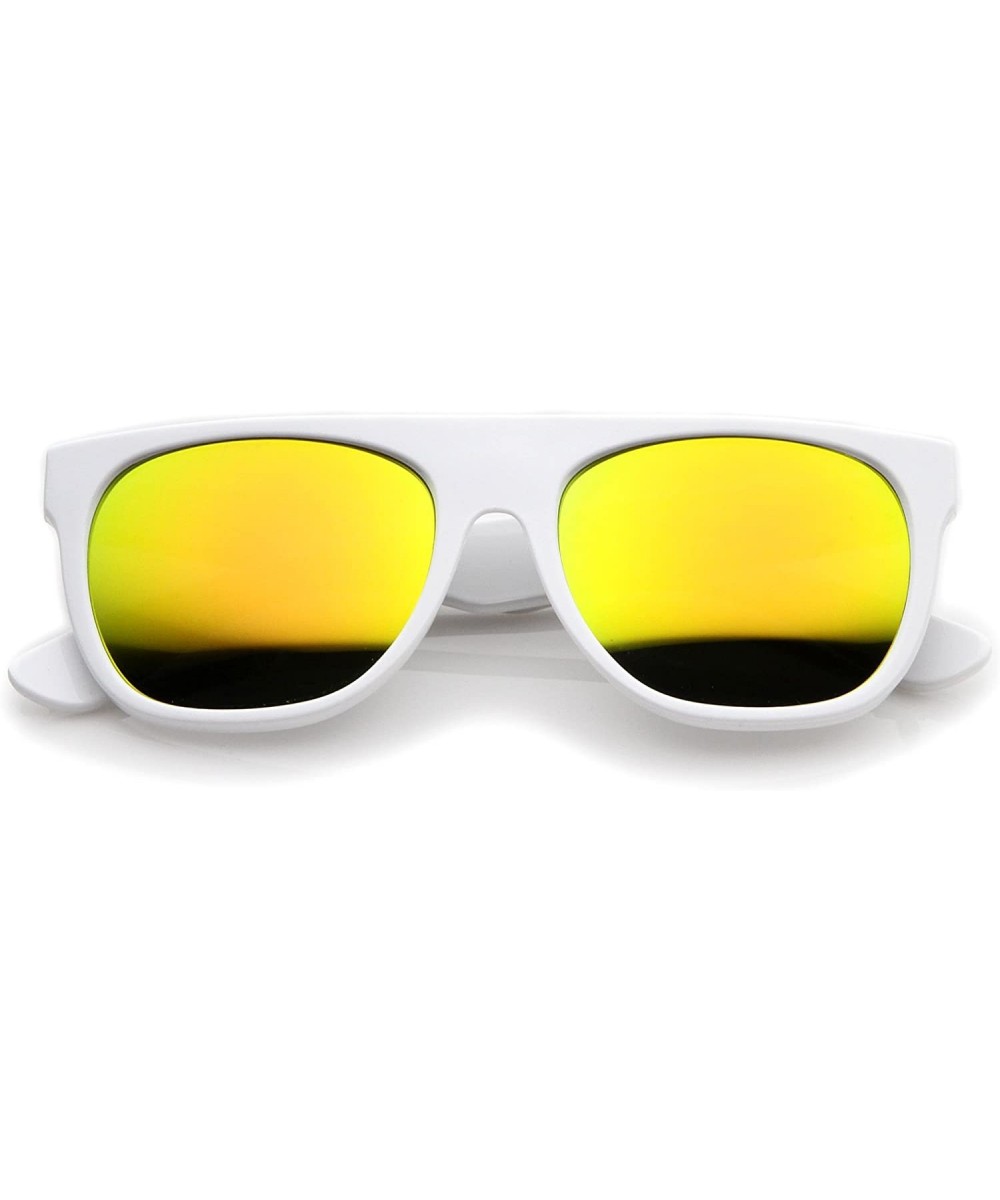 Modern Super Flat-Top Wide Temple Horn Rimmed Sunglasses 55mm - Shiny White / Yellow Mirror - C212MZ138R7 $8.29 Aviator