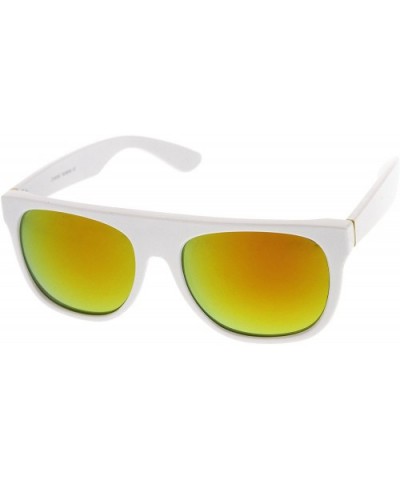 Modern Super Flat-Top Wide Temple Horn Rimmed Sunglasses 55mm - Shiny White / Yellow Mirror - C212MZ138R7 $8.29 Aviator