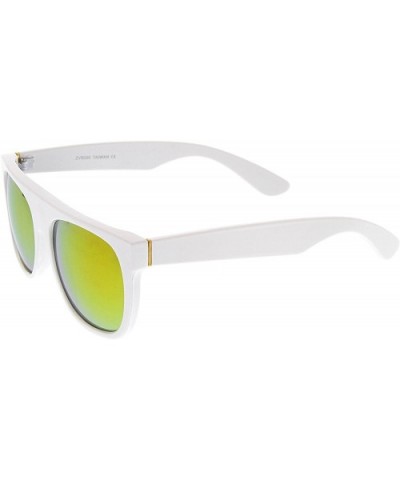 Modern Super Flat-Top Wide Temple Horn Rimmed Sunglasses 55mm - Shiny White / Yellow Mirror - C212MZ138R7 $8.29 Aviator