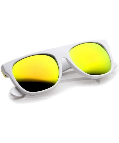 Modern Super Flat-Top Wide Temple Horn Rimmed Sunglasses 55mm - Shiny White / Yellow Mirror - C212MZ138R7 $8.29 Aviator