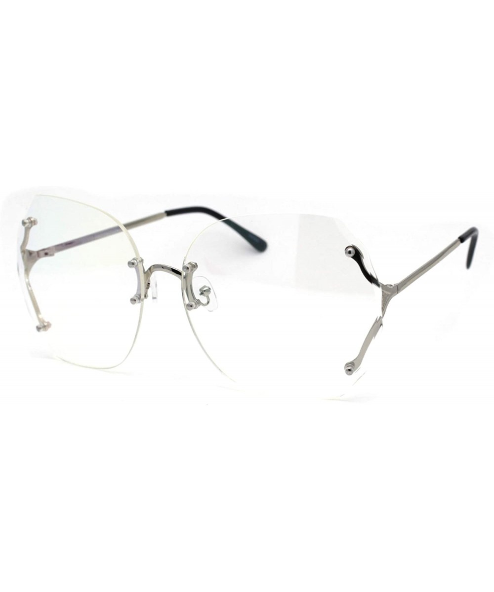 Womens Designer Rimless Butterfly Large Clear Lens Eye Glasses - Silver - CJ185KLYKHW $9.35 Rimless