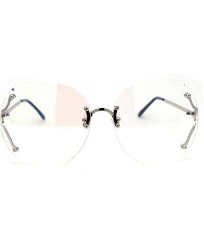 Womens Designer Rimless Butterfly Large Clear Lens Eye Glasses - Silver - CJ185KLYKHW $9.35 Rimless