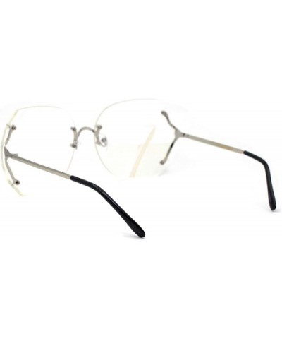 Womens Designer Rimless Butterfly Large Clear Lens Eye Glasses - Silver - CJ185KLYKHW $9.35 Rimless