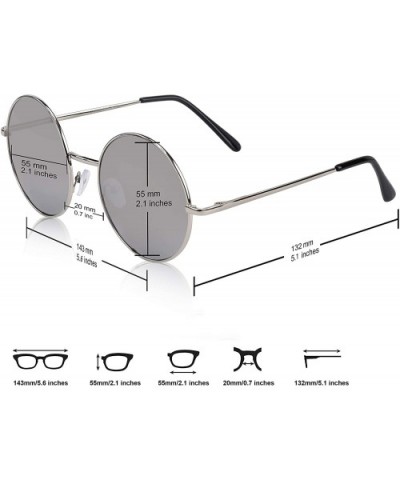 Round Sunglasses Circle Retro Hippie Flat Mirrored Lens Glasses UV400 - Silver Frame-purple Mirrored Lens - CT18SDM9DK4 $7.13...