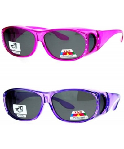 2 Pair Womens Rhinestone Anti Glare Polarized Fit Over Glasses Sunglasses Oval Rectangular - Large - CD198DCAEMI $19.79 Oval