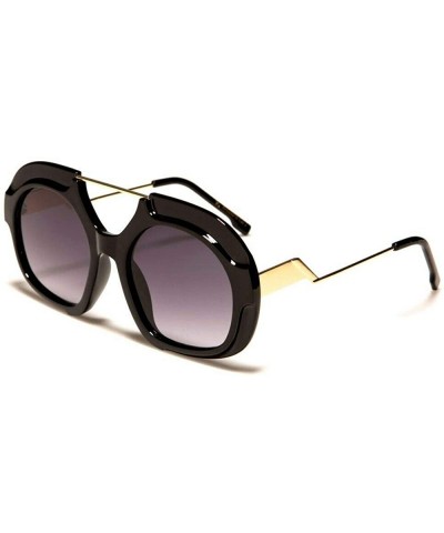Thick Bold Trendy Oversized Retro Luxury Sunglasses - Glossy Black & Gold Frame - CB18X6RA74C $9.20 Goggle