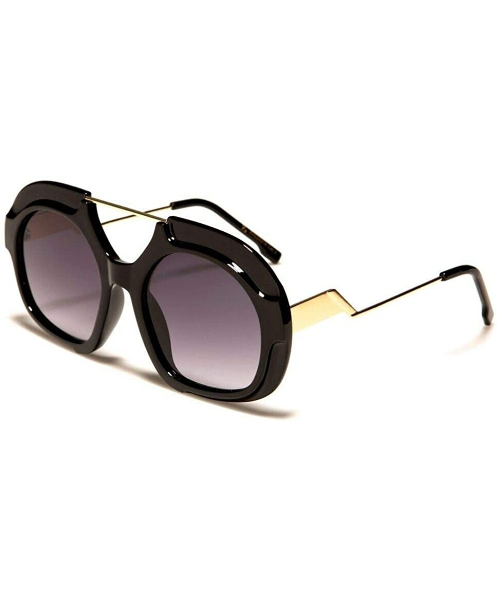 Thick Bold Trendy Oversized Retro Luxury Sunglasses - Glossy Black & Gold Frame - CB18X6RA74C $9.20 Goggle