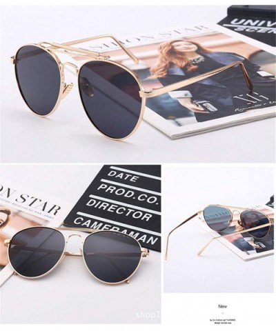 Metal Frame Round Mirrored Polarized Sunglasses For Women Girl - Black - CS18WDS9ZYM $9.89 Goggle