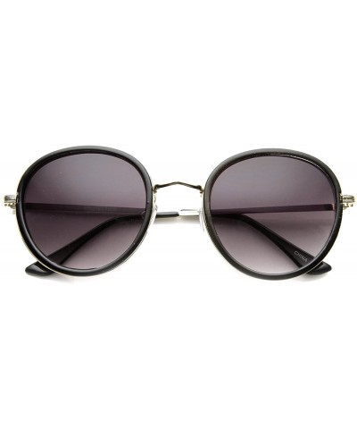 Vintage Inspired Unique Full Side Cover Rim Metal Temple Round Sunglasses - Shiny Coat - Black-gold / Lavender - CO122XJTV1V ...