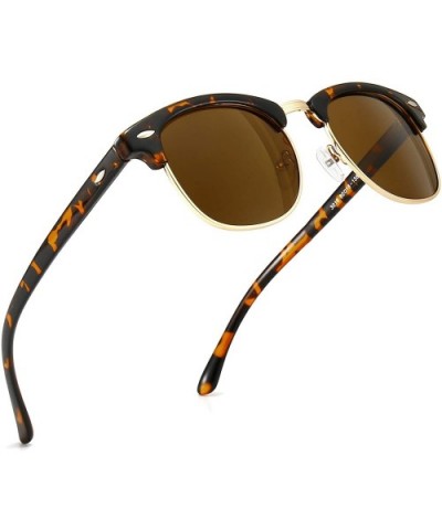 Classic Half Frame Retro Sunglasses with Polarized Lens - Amber Plastic Frame/Brown Lens - CQ18CNTH0S2 $11.70 Aviator
