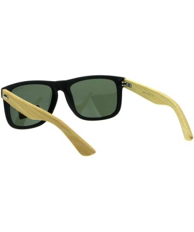 Real Bamboo Wood Temple Polarized Sunglasses Textured Square Frame - Black (Green) - CJ18Q2C6O6U $9.33 Square