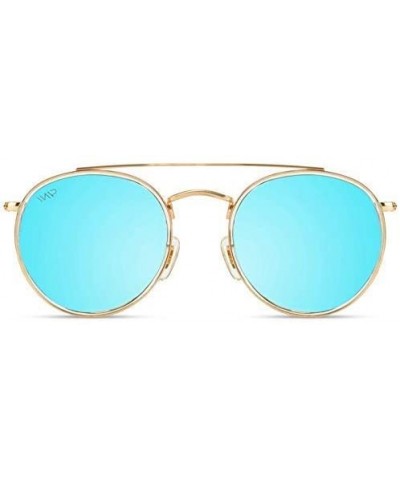 Round Double Bridge Polarized Modern Retro Sunglasses - Gold Frame / Mirror Blue - CQ18Y6CUCE9 $17.77 Round