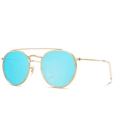 Round Double Bridge Polarized Modern Retro Sunglasses - Gold Frame / Mirror Blue - CQ18Y6CUCE9 $17.77 Round