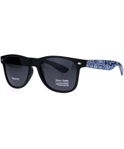 Mens Bandana Print Arm Hipster Horn Rim Plastic Sunglasses - Matte Black Blue - CO18QMRCOH0 $8.40 Rectangular