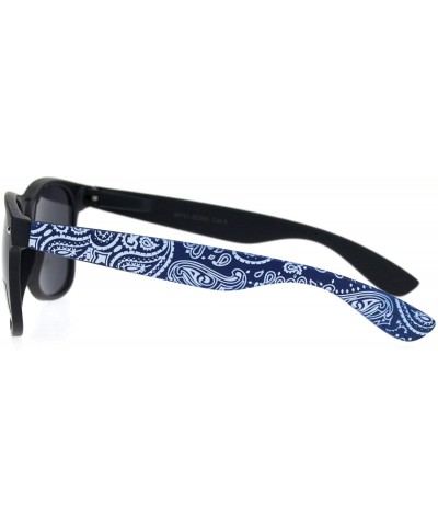 Mens Bandana Print Arm Hipster Horn Rim Plastic Sunglasses - Matte Black Blue - CO18QMRCOH0 $8.40 Rectangular