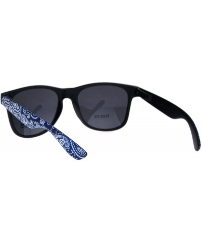 Mens Bandana Print Arm Hipster Horn Rim Plastic Sunglasses - Matte Black Blue - CO18QMRCOH0 $8.40 Rectangular