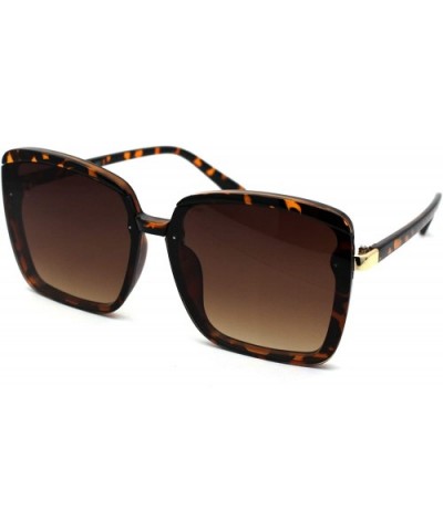 Exposed Lens Edge Half Rim Rectangular Butterfly Sunglasses - Tortoise Gold Brown - CF199DYKYWG $8.05 Butterfly