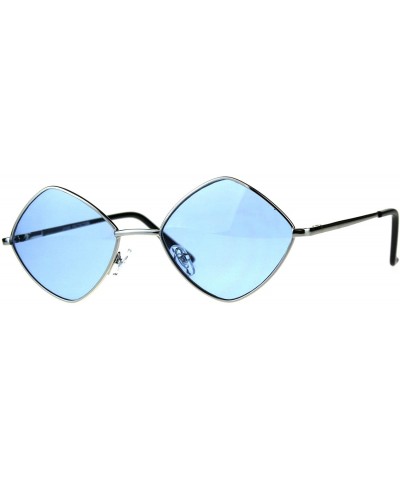 Diamond Shape Sunglasses Vintage Indie Fashion Color Lens Spring Hinge - Silver (Blue) - CS18EO5R330 $7.61 Square