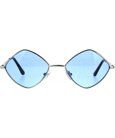 Diamond Shape Sunglasses Vintage Indie Fashion Color Lens Spring Hinge - Silver (Blue) - CS18EO5R330 $7.61 Square