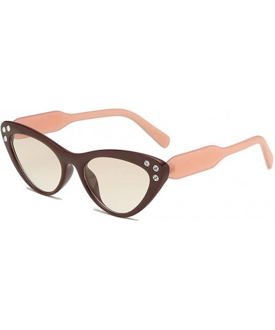 Women's Fashion Cat Eye Shade Sunglasses Plastic Sunglasses Integrated Diamond Glasses - Coffee - CP18UK859DZ $6.26 Round