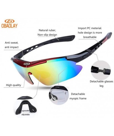 Sunglasses for Sports Polarized Cycling Men UV Protection RX Lens Frame - Red - CZ18UK803HN $17.42 Sport