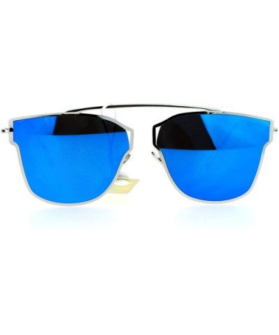 Ultra Flat Lens Bridgeless Flat Top Bridge Half Horn Rim Sunglasses - Silver Blue - C912CO4S55X $7.12 Rimless
