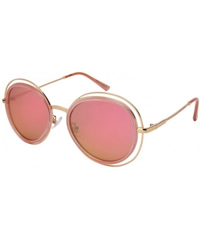 Oval Shaped Cut Out Sunglasses with Flat Colored Mirror Lens 3305-FLREV - Pink+rose Gold - CY184582U8T $5.88 Oval