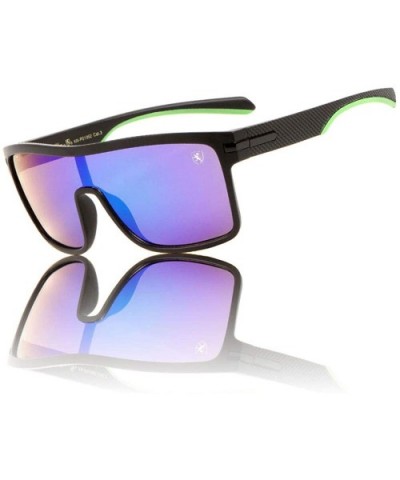 Flat One Piece Shield Lens Rectangular Sports Sunglasses - Blue Green - C6199K4CHW6 $18.75 Shield