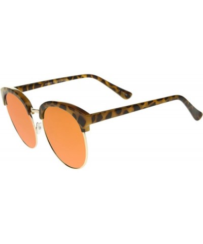 Womens Oversize Half-Frame Mirrored Flat Lens Round Sunglasses 68mm - Tortoise-gold / Orange Mirror - C212GSJN3P7 $6.94 Semi-...