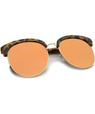 Womens Oversize Half-Frame Mirrored Flat Lens Round Sunglasses 68mm - Tortoise-gold / Orange Mirror - C212GSJN3P7 $6.94 Semi-...